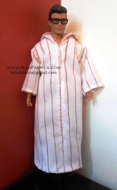Miniature Male outfit Brown Striped Djellaba For Ken Doll or Barbie With Hood BY BELAFABRICA