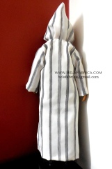 Miniature Moroccon Male outfit Grey striped Djellaba Back View With Hoodie BY BELAFABRICA