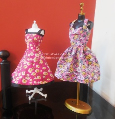 Miniature Pink Floral Short Dress and Purple Floral Short dress for Barbie Doll and mannequins