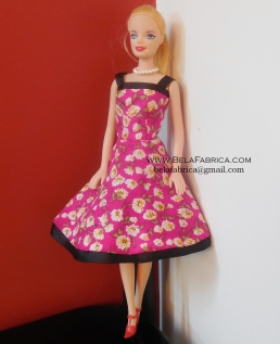 Miniature Pink Floral Short Dress Barbie Doll.