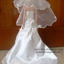 Miniature Replica Wedding Dress of Satin Wedding Dress with Lace applique Back View